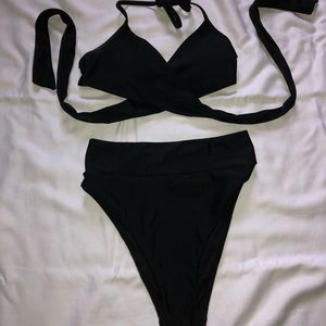 Wrap top and high waisted bikini set